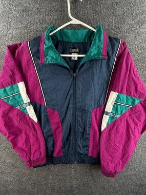 VTG Cabazon Windbreaker Jacket 80s 90s Retro Blue Purple Large Nylon Track